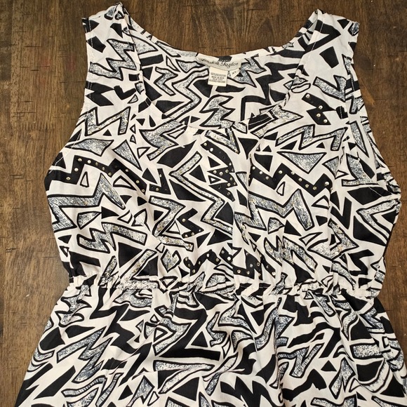 Jessica Taylor High Low Black White Y2K Monochrome Geometric Dress XL - Picture 6 of 8